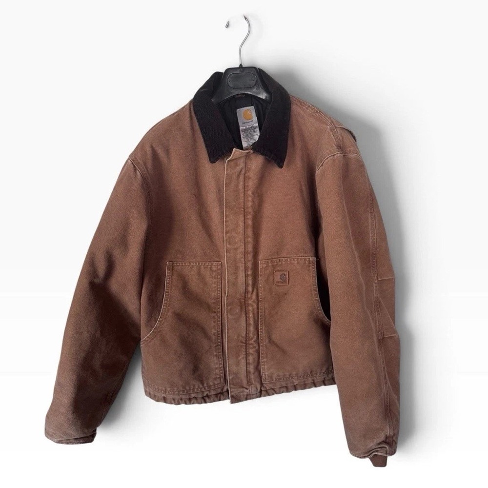 VTG Carhartt Detroit Jacket J22 SZ Large "Chocolate" Brown Distressed